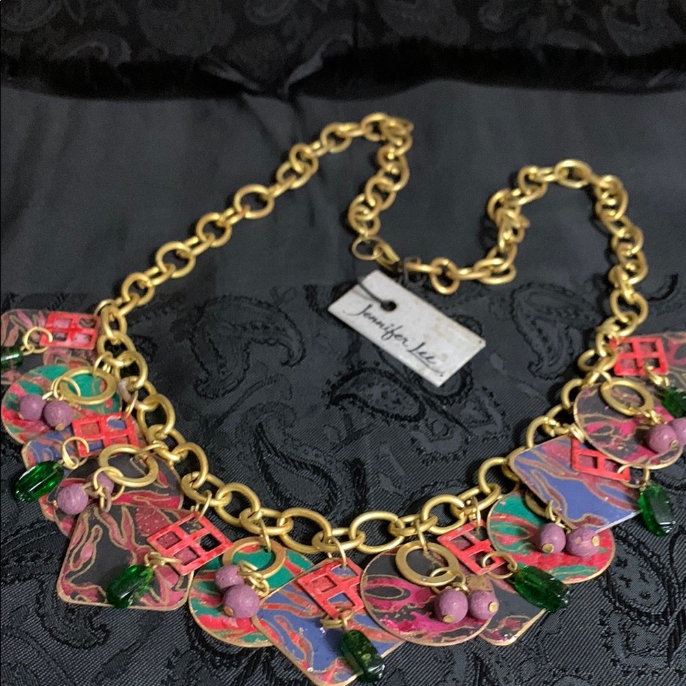 Jennifer Lee Gold and Multicolor Charms and Beads Statement Necklace